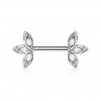 Nippelpiercing Barbell Chirurgenstahl Blumen mit Kristallen in blau, pink, klar