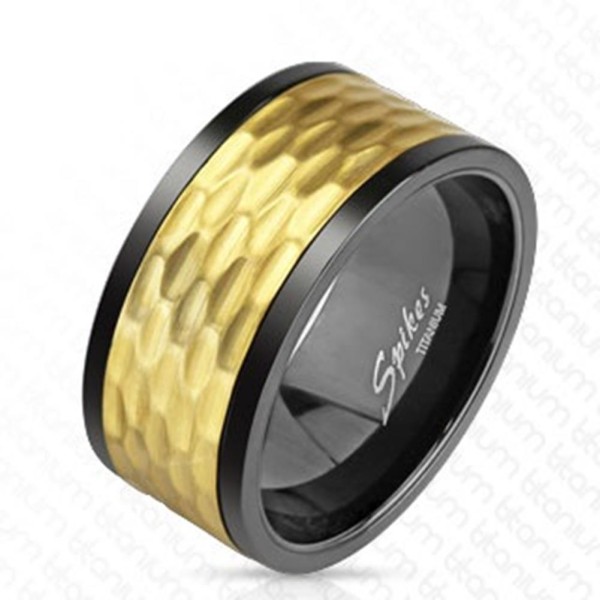 Coolbodyart Unisex Ring Titan gold schwarz 10mm breit gehämmert Spinnerring