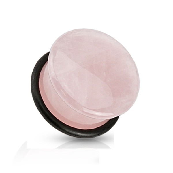Coolbodyart Single Flared Plug Rosenquartz mit Gummiring und Kuppel