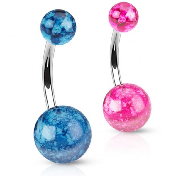 Bauchnabelpiercing "Splatter" UV Ball in Blau und Pink