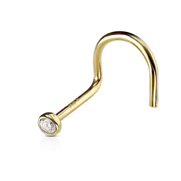 Nasen Piercing Stecker Gebogen 14 K Gold Zirkonia Rund