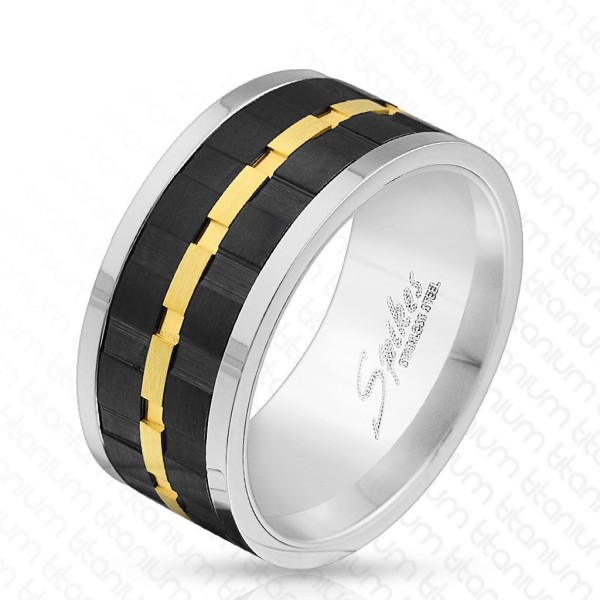 Titan Ring silber 10mm breit Spinner Schwarz-Gold Band 60 (19) - 69 (22)