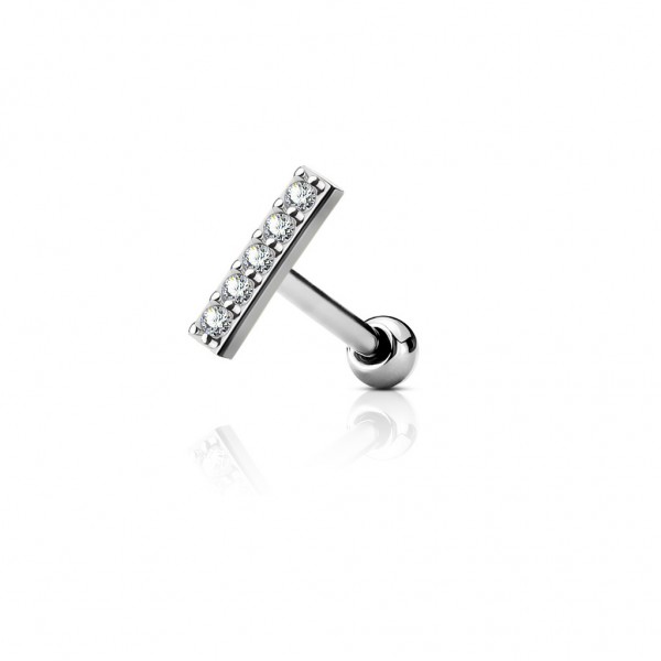 Cartilage Tragus Barbell Stud Chirurgenstahl 316L, mit Zirkonia, Länge 9 mm