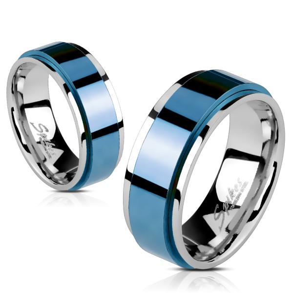 Spinner Ring Fingerring silber blau 9 Größen Edelstahl Blue IP