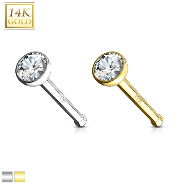 Nasenpiercing "Bezel Stud" Echt Gold 14 Karat mit Zirkonia