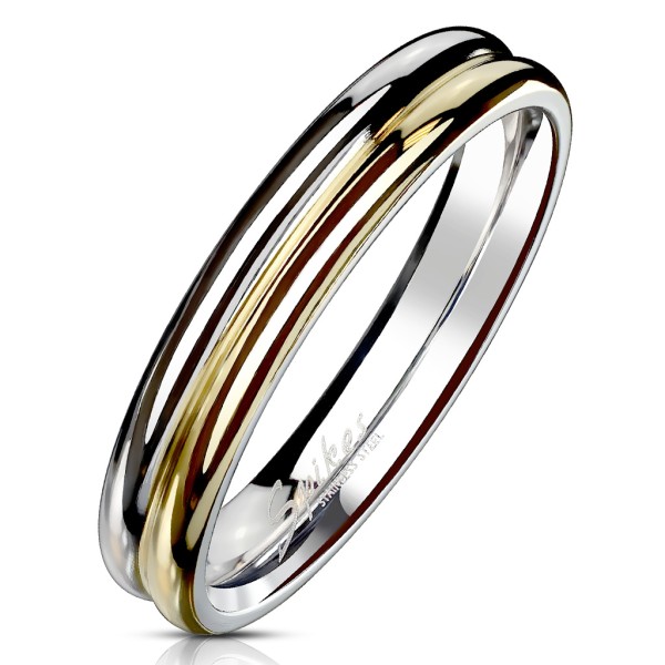 Tapsi´s Coolbodyart®| Fingerring Domering Edelstahl 316L Doppeldome Zwei Ton Silber-Gold Größe 47(15