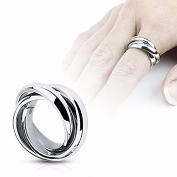 Fingerring Damen Edelstahl Ring silber 3 Ringe Triple Roll 5 Größen