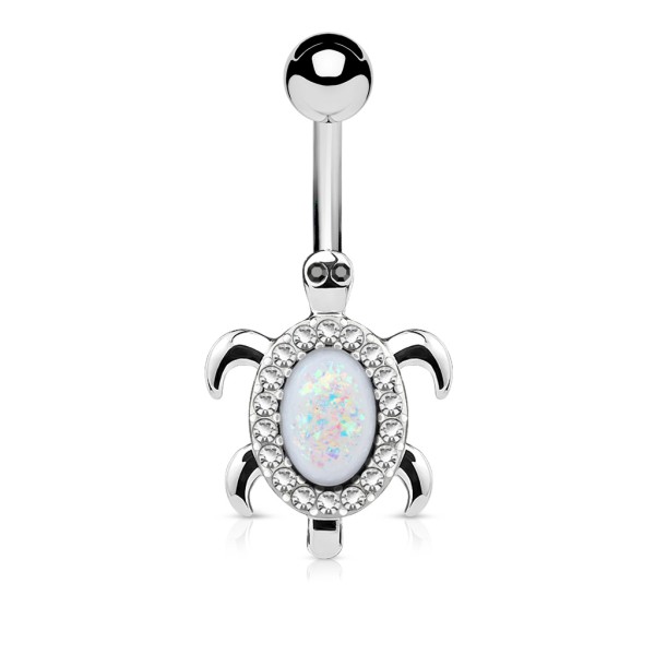 Damen Nabelpiercing Bananabell Chirurgenstahl silber Schildkröte Kristalle Opal