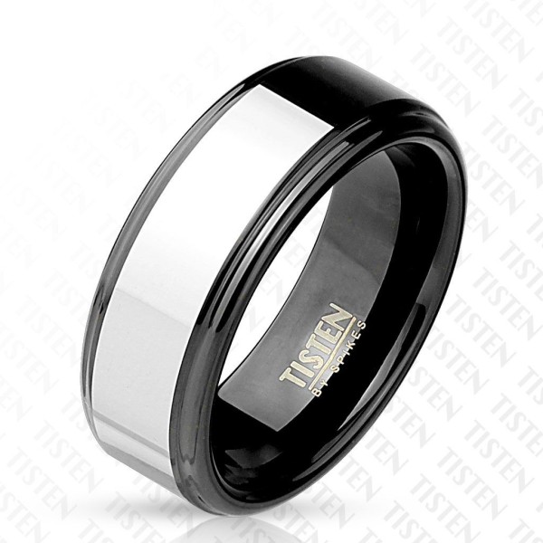 Titan Wolfram Ring schwarz 8mm breit Rand schwarz-silber 60 (19) - 66 (21)