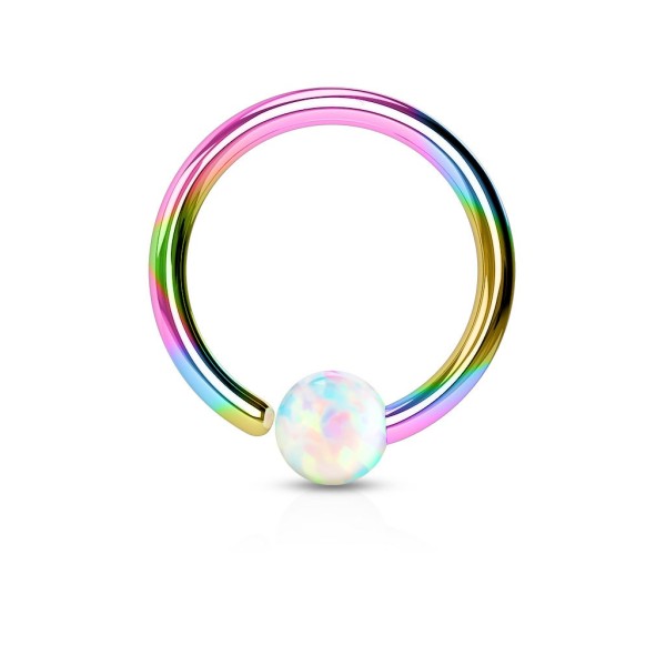 Tapsi´s Coolbodyart® Hoop Ring Chirurgenstahl regenbogen mit Opal in weiß verschiedene Längen und S