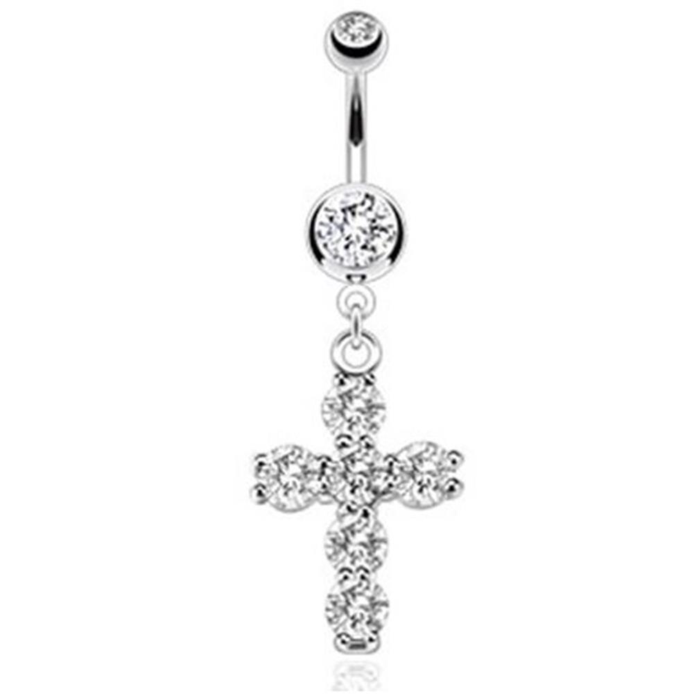 Bauchnabelpiercing Kreuz Fleur de Lis CZ Zirkonia vergoldet Cross 