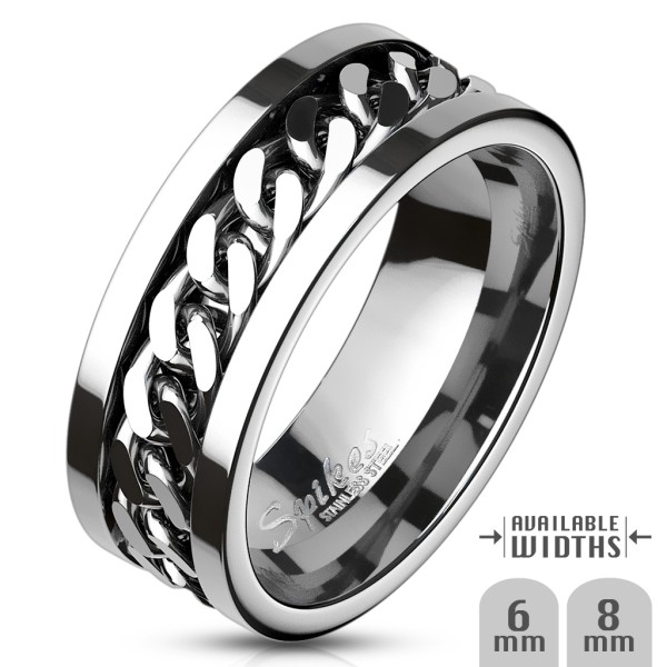 Edelstahl Herren Damen Ring "Chain Center" Ketten silber