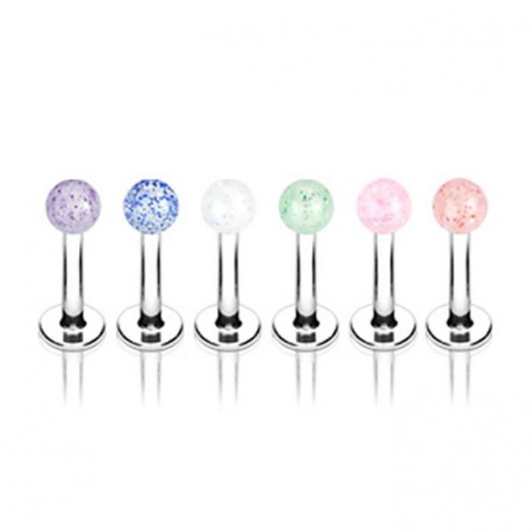 Lippenpiercing Labret UV Glitter Ball 6 Farben