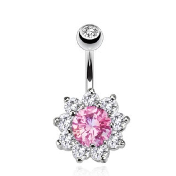 Bauchnabelpiercing Edelstahl Chirurgenstahl 316L Zirkonia Blume Pink