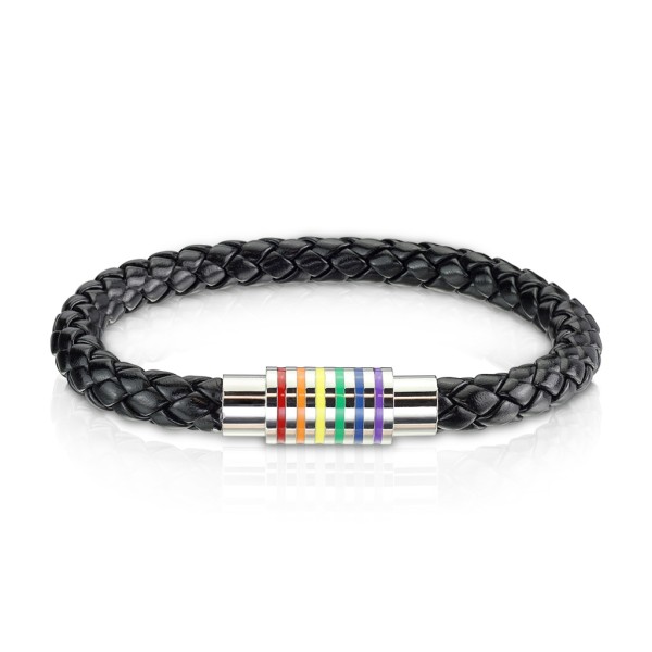 Tapsi´s Coolbodyart®| Statement Armband Kette PU Leder Schwarz Geflochten Magnetverschluß Regenbogen