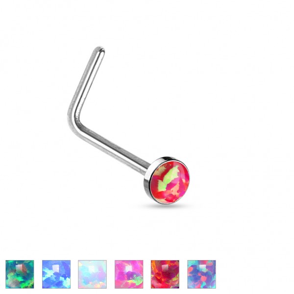 Tapsi´s Coolbodyart®| Nasen Piercing Stecker Gebogen Edelstahl Chirurgenstahl 316L Glitter Opal Vers