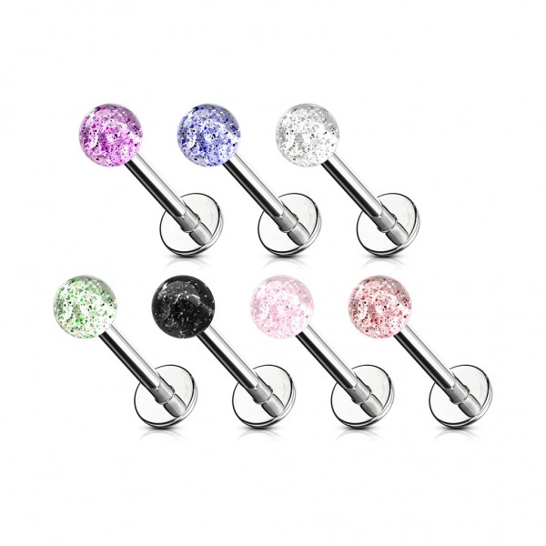 Lippenpiercing Labret UV Glitter Ball 6 Farben