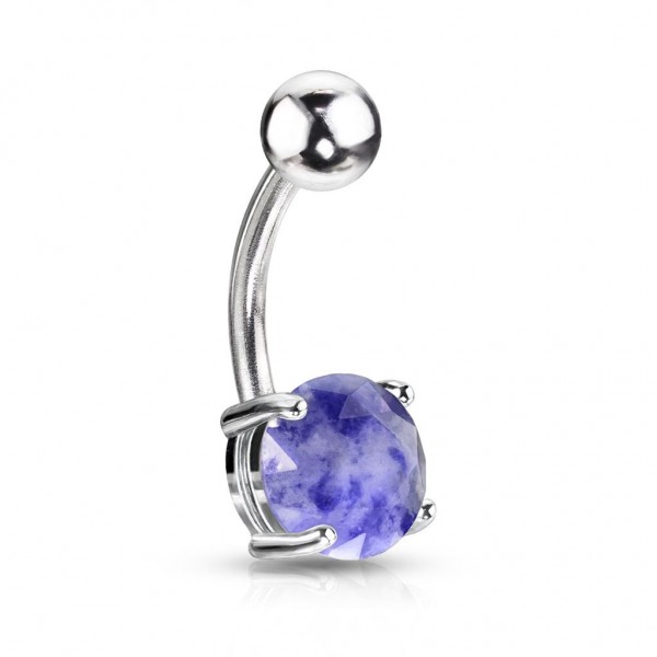 Coolbodyart Chirurgenstahl silber Bauchnabelpiercing Lapislazuli blau-weiß ge...