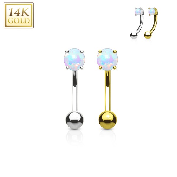 Augenbrauenpiercing Barbell 14 Karat gold mit synthetischem Opal