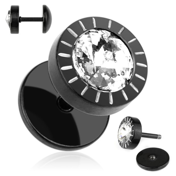 Coolbodyart Chirurgenstahl schwarz Fake Plug mit einzelnem Zirkonia 8mm