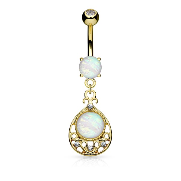 Tapsi´s Coolbodyart®| Bauchnabelpiercing Chirurgenstahl 316L Kristall Opal Anhänger Vintage