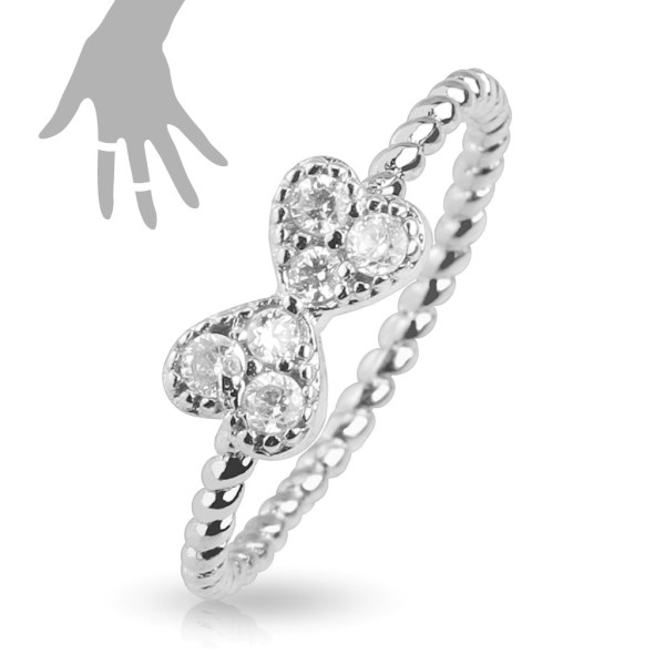 Damen Fingerring Zehenring Messing rhodiniert silber feste Größe Schleife mit Zirkonia