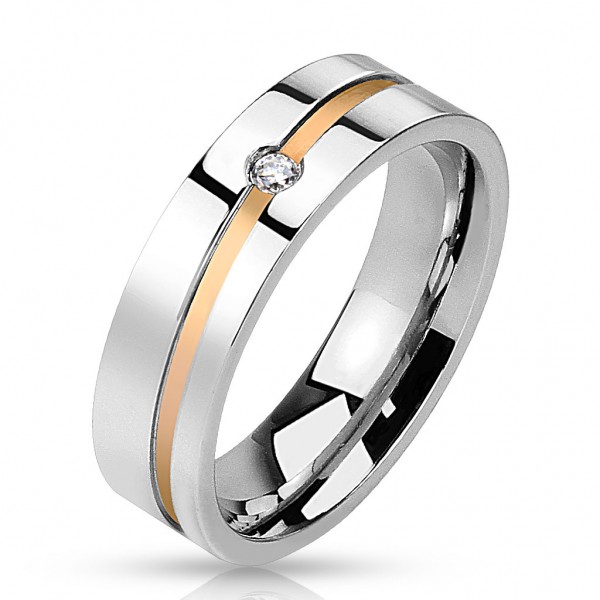 Herren Damen Ring gold black line 10 Größen Edelstahl