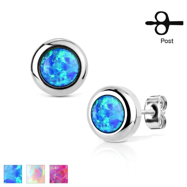 Tapsi´s Coolbodyart® Ohrstecker Ohrring Stud Edelstahl-Chirurgenstahl in Silber mit Opal in blau, we