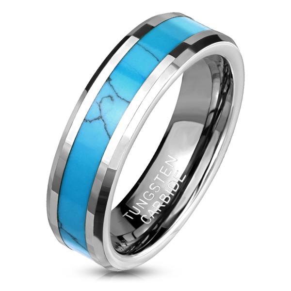 Tapsi´s Coolbodyart® Unisex Tungsten Ring silber türkis mit "Turquoise Inlay"