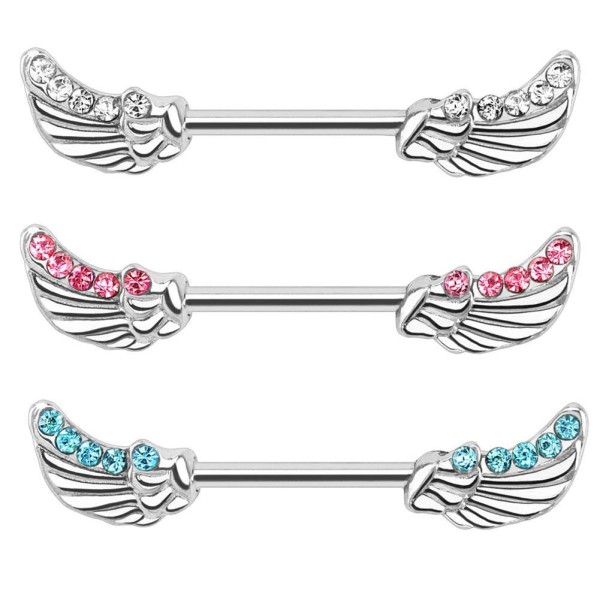 Brustwarzenpiercing silber Edelstahl Engelflügel Zirkonia türkis clear pink