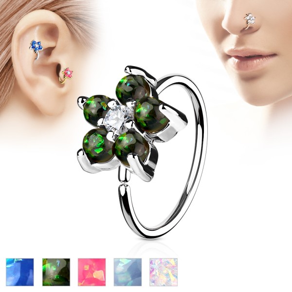 Tapsi´s Coolbodyart® Hoop Ring für Nase/Ohr silber mit Zirkonia und Opal Blume