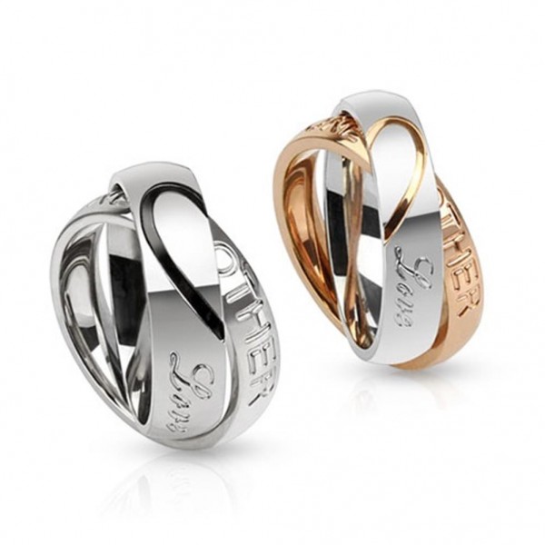 Ringe mit halbierten Herzen für Paare und eingeviertem "Love One Another" 10mm