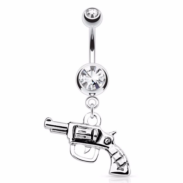 Chirurgenstahl Bauchnabelpiercing silber Revolver mit Zirkonia