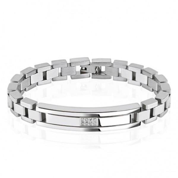 1 Edelstahl Armband mit Zirkonia Platte 210 mm Edel
