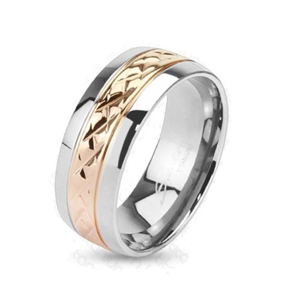 Coolbodyart Unisex solider Titan Ring silber „Streifenband“ rosé vergoldet