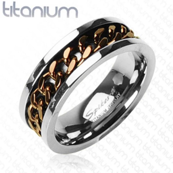 Herren Damen Ring Titan "Coffee Chain Inlay"