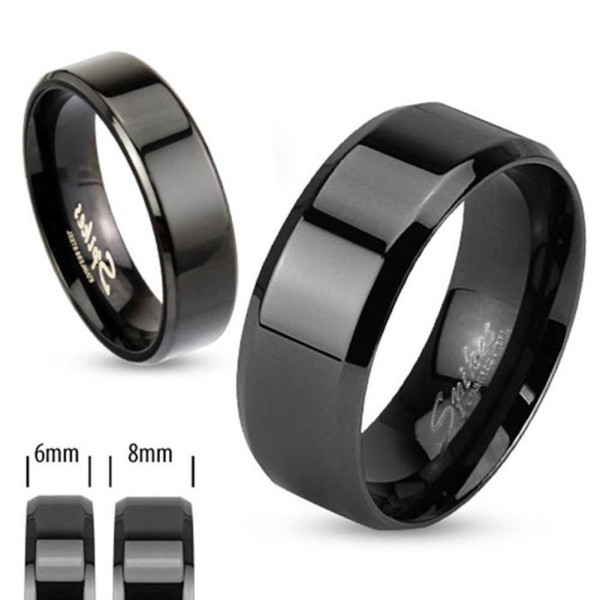 Edelstahl Herren Damen Ring Fingerring schwarz "Flat Band Edge"