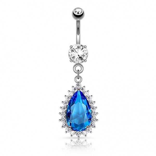 Chirurgenstahl silber/gold Bauchnabelpiercing Tränenzirkonia in aqua