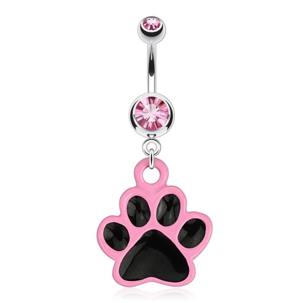 Bauchnabelpiercing Katzenpfote mit schwarzem Inlay und pink Umrandung