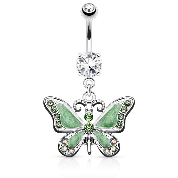 Chirurgenstahl Bauchnabelpiercing silber Schmetterling aus Zirkonia