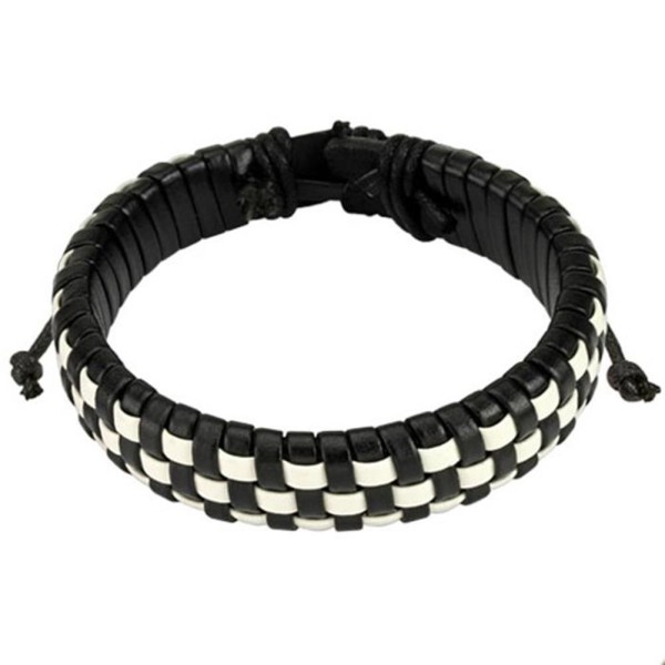 1 schwarz weiß kariertes Lederarmband 190 - 250mm