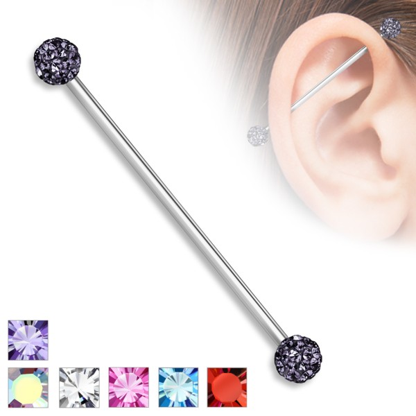 Industrial Barbell Piercing Stab Edelstahl Chirurgenstahl 316L 38mm Kristalle Ferido Ball