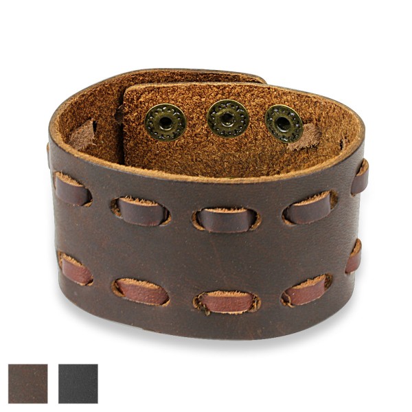 Coolbodyart Armband aus Leder mit Doppel-Naht verstellbar in braun