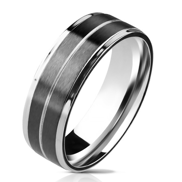 Tapsi´s Coolbodyart®| Band Ring Edelstahl 7mm Breit Gebürstet Schwarz Silber 61(19,5)-69(22)