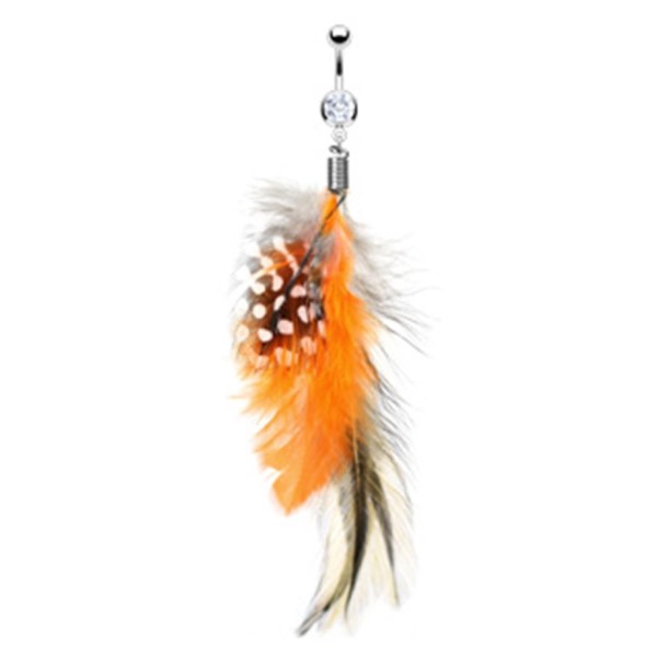 Bauchnabelpiercing mit Federn Vintage Look braun/orange