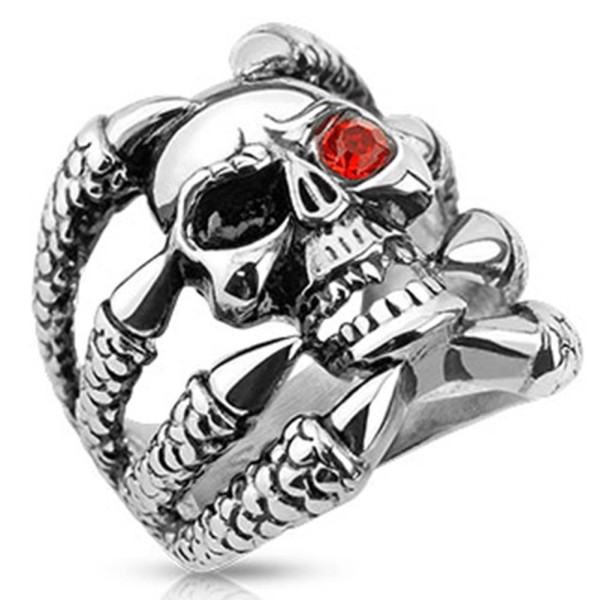 Edelstahl Ring silber 25mm breit schwarzem Totenkopf rotes Auge klauenförmig