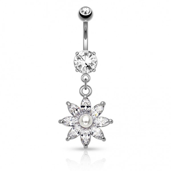 Chirurgenstahl Bauchnabelpiercing Anhänger Blume aus Zirkonia