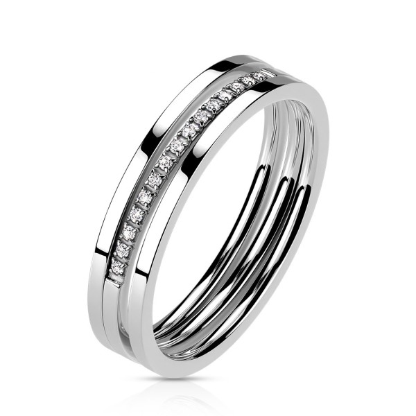 Tapsi´s Coolbodyart®| Ring aus Edelstahl dreireihig mit Zirkonia in 3 Farben Größe 47(15)-60(19)