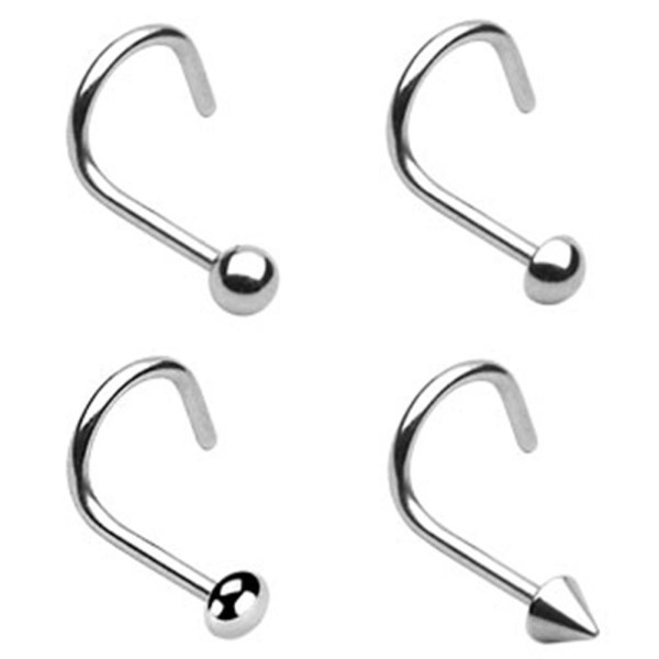 Coolbodyart Chirurgenstahl silber Nasenpiercing Screw Basic 0,8 1mm 4 Aufsätze