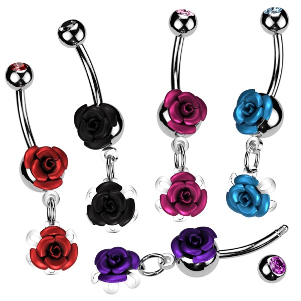 Bauchnabelpiercing Blume Rose 5 Farben oder Set